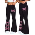 thumbnail image 2 of FAHXNVB Women's Bow Print Flare Pants Summer High Waisted Workout Yoga Trousers Athletic Lightweight Pants Bottoms, 2 of 6