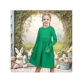 thumbnail image 2 of Sunny Fashion Girls Dress Green Pocket Clover St Patrick Casual Cotton Long Sleeve 4 Years, 2 of 6
