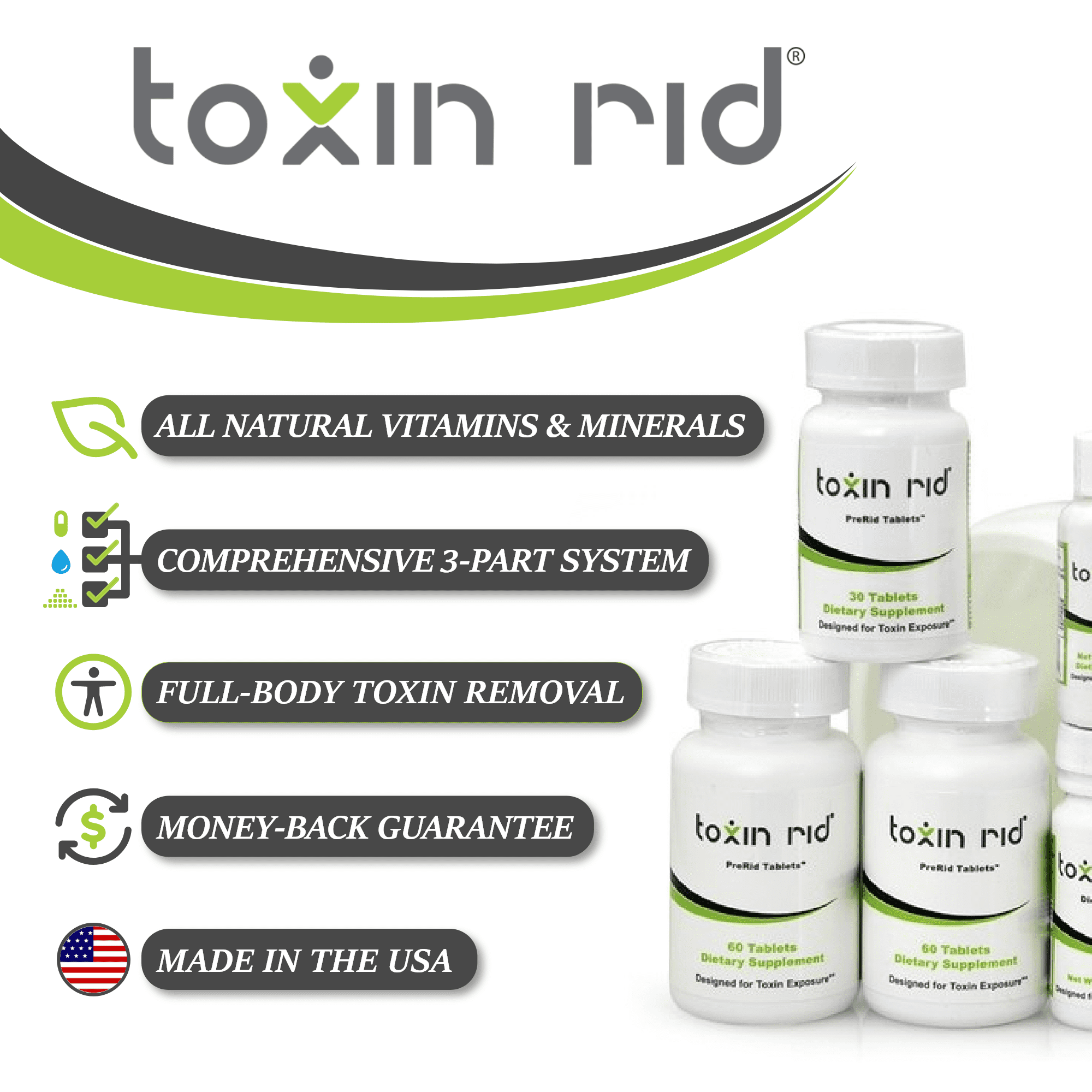 Toxin Rid 3 Day Detox Kit | Permanent Complete Natural Whole Body Cleanse for Women & Men | 45 Vegan Tablets with Liquid Formula & Dietary Fiber | Made in USA