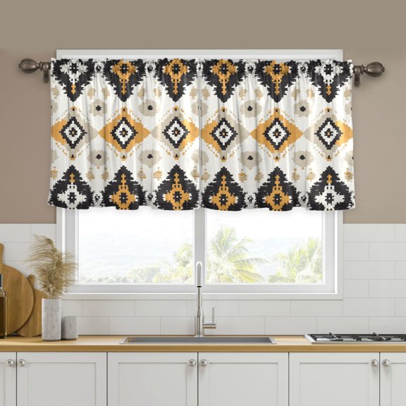 Yayeee Kitchen Curtains Tier Set of 2 Light Filtering 57"x24" Over Sink Window Panels, White and Black