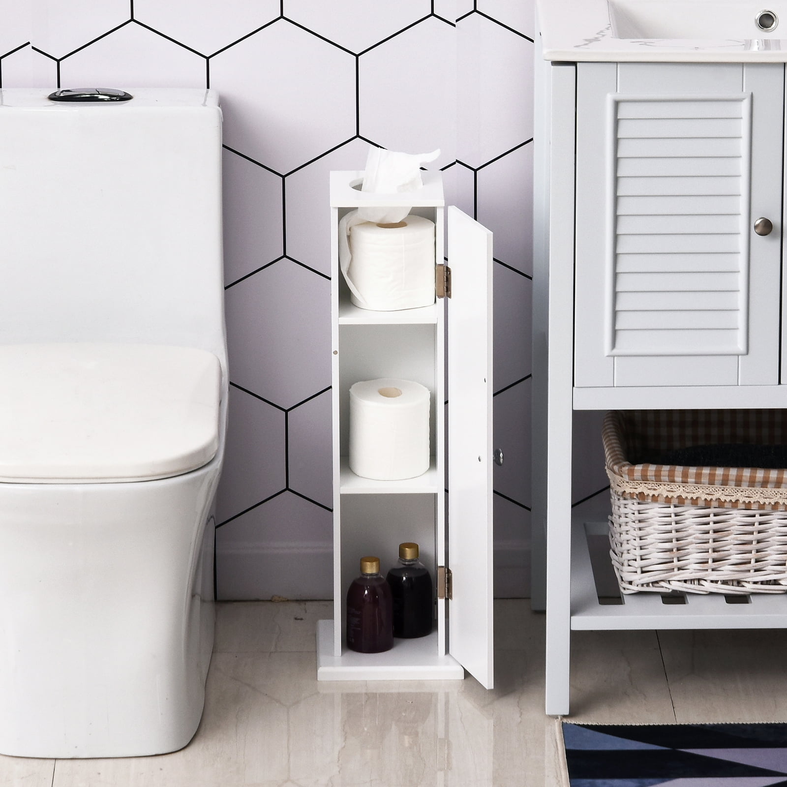 HomCom 26" Modern Country Vertical Bathroom Storage Cupboard Cabinet - White