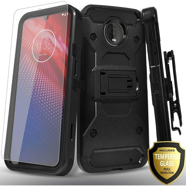 Moto Z4 Case, With [Tempered Glass Screen Protector Included], Full Cover Heavy Duty