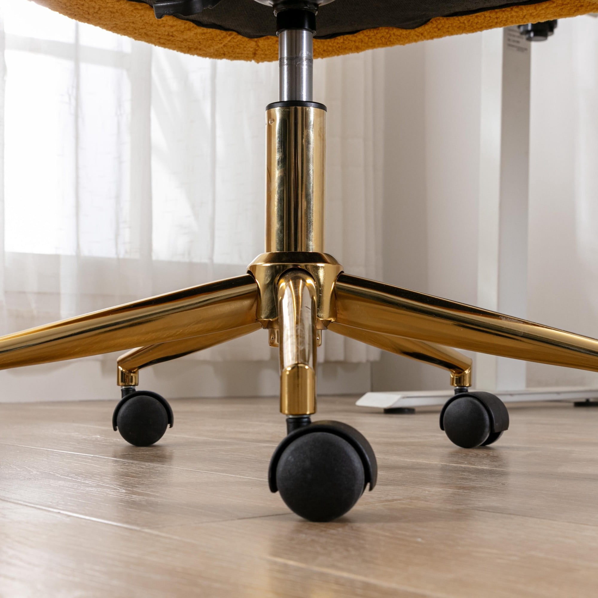 Yellow Office Chair,Swivel Home Office Chair with Wheels,Modern Teddy Vanity Task Computer Chair with Adjustable Height