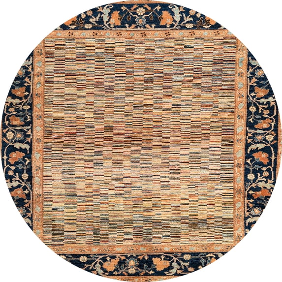 Ahgly Company Machine Washable Indoor Round Abstract Sandy Brown Area Rugs, 5' Round