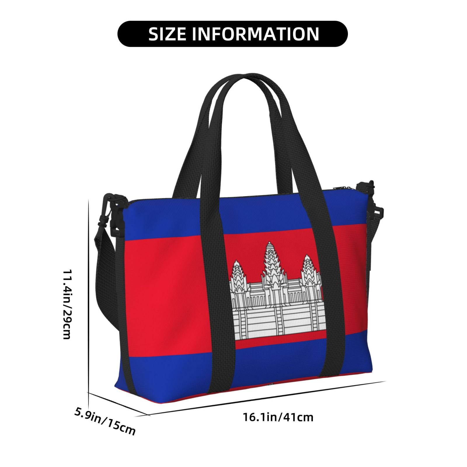 Travel Duffel Bag Cambodian Flag Sports Tote Gym Bag Shoulder Weekender Overnight Bag For Women Men