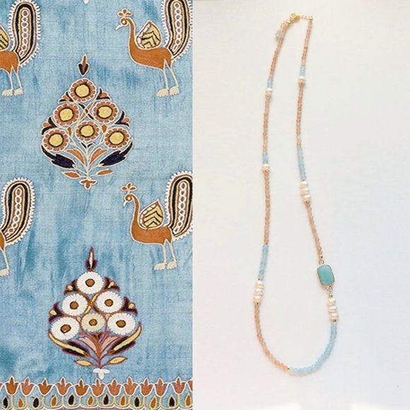 JEKIRA Aquamarine Sunstone Beaded Necklace 60cm