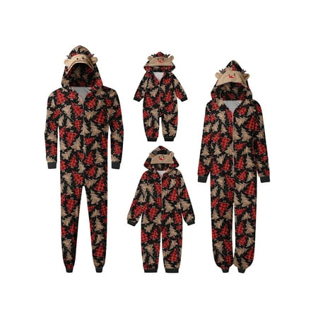 

Eyicmarn Christmas Pajamas for Family 2022 Classic Elk Reindeer Printed Hooded Jumpsuits Holiday Outfits Family Pjs Matching Sleepwear