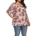thumbnail image 2 of Camisa de mujer Blusa estampada con hombros descubiertos y manga corta con cuello en V, Rosa, 5XL Inevent AP002468-05, 2 of 6