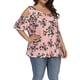 thumbnail image 2 of Camisa de mujer Blusa estampada con hombros descubiertos y manga corta con cuello en V, Rosa, 5XL Eigraketly AP002468-05, 2 of 6