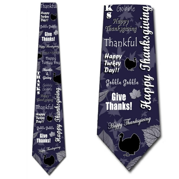 Happy Thanksgiving Turkey Fall Navy Neckties Mens Holiday Tie by Three Rooker