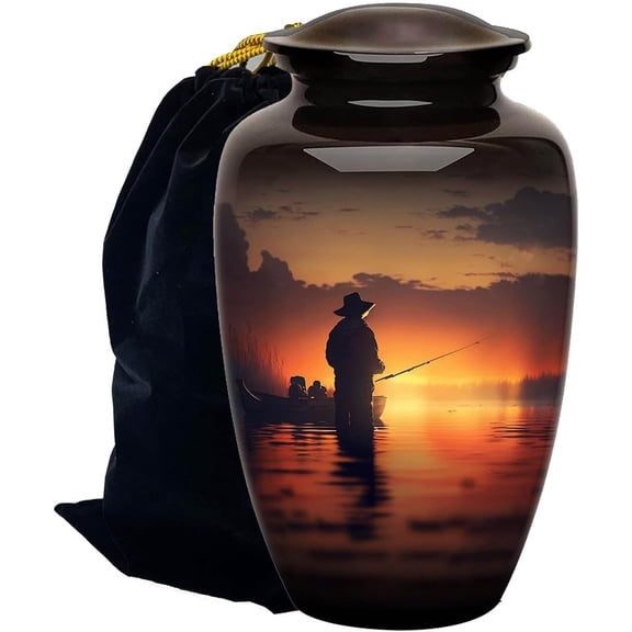 fishing urns for cremation ashes urn,Pictured Cremation Urn for Human Ashes, Completely Handicrafted with,Gone Large Cremation Fishing Urns for Human Ashes Adult Male Female - 200 Lbs Decorative Men