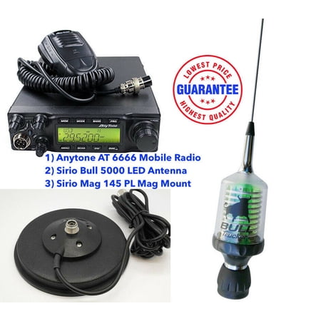 Combo: Anytone AT 6666 Mobile Radio with Sirio Bull 5000 LED Antenna with Mag 145 PL Mag Mount