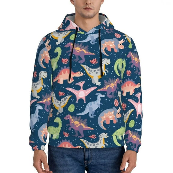 Xecao Dinosaur Pattern Men's Adult Pullover Hoodie,Hooded Sweatshirt-Small