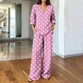 thumbnail image 2 of HAiming Plus Size 2 Piece Sets for Women Polka Dot Long Sleeve Tops Wide Leg Pants with Pockets Loose Lounge Sets, 2 of 6