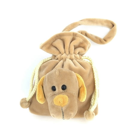 Drawstring Hobo Bag - Unique Bargains Ladies Portable Dog Detail Khaki Plush Drawstring Handbag Purse