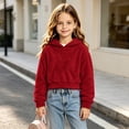 thumbnail image 4 of FRSASU Girl's Cropped Hoodie Long Sleeve Fuzzy Plush Pullover Casual Solid Color Short Hooded Sweatshirt Top Red, 4 of 8