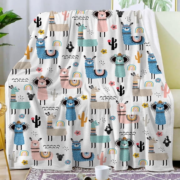 Llama Blanket Merch Soft Cozy Flannel Alpaca Throw Blankets Room Decor Bedding Gifts for Girls Boys Kids Women Adults 80"x60"