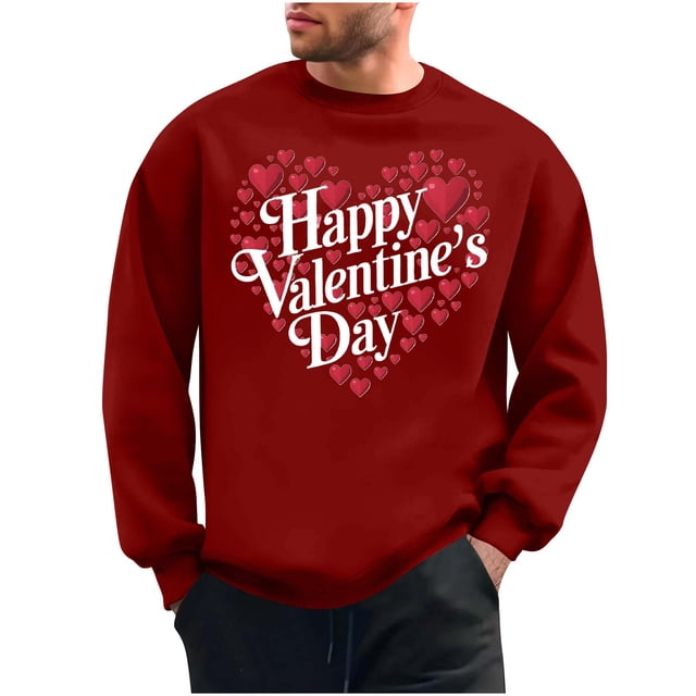 Tqyyweavej Sweat à Capuche pour Hommes Imprimé Saint-Valentin Décontracté Manches Longues Col Rond Chandails en Molleton de Base pour Hommes, Cadeaux de Noël pour Hommes