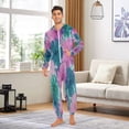 thumbnail image 5 of 1 Piece Adult Onesie Pajamas Cozy & Loose-Fit Sleepsuit Loungewear with Pockets Pink and Teal Tie-dye X-Large, 5 of 7