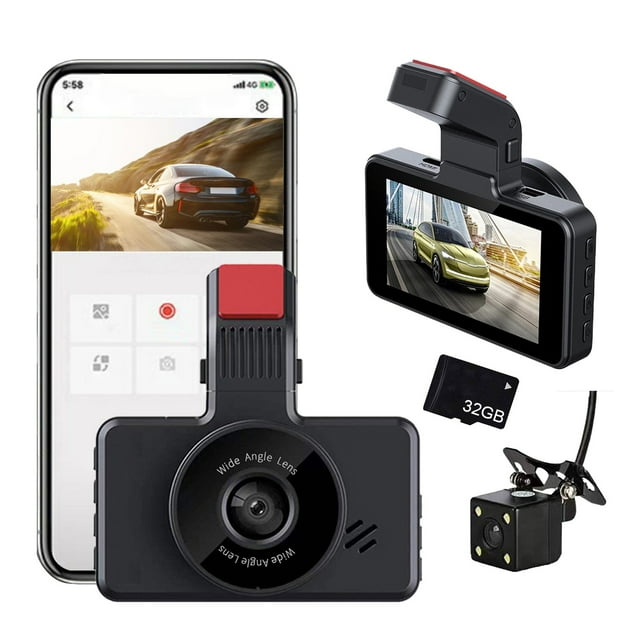 Danhjin Dash Cam 1080P High-Definition Display Screen Wifi Front And Rear Camera Loop Recording Reverses 24-Hour Parking Monitoring Dvr