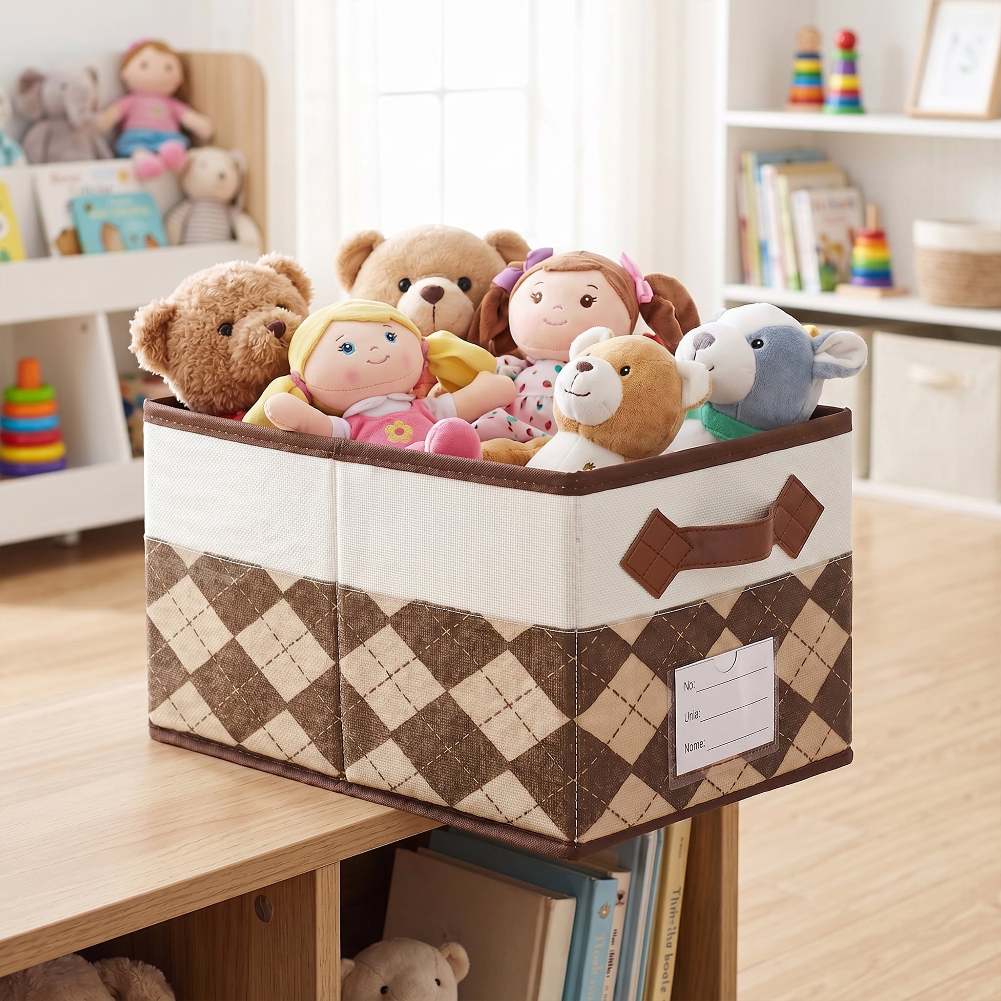Unique Bargains Storage Basket with Handle for Organizing Beige Coffee 15"x9.8"x8.3"