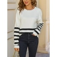 thumbnail image 5 of Womens Fall Fashion Long Sleeve Color Block Oversized Sweater Trendy Casual Crew Neck Knitted Pullover White XL, 5 of 9