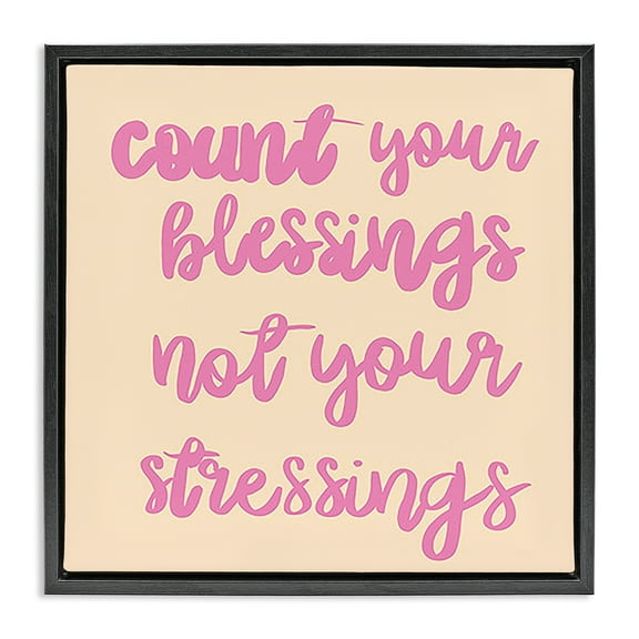 Stupell Industries Count Blessings Not Stressings Text & Numbers Painting Black Floater Framed Canvas Art Print Wall Art, 18 x 18