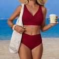 thumbnail image 2 of XUNKUSGA High Waisted Bikini Sets for Women Soild Color V Neck Cross Twist Front Two Piece Womens Bathing Suits Classic Push Up Tummy Control Bathing Suit,Red,S, 2 of 7