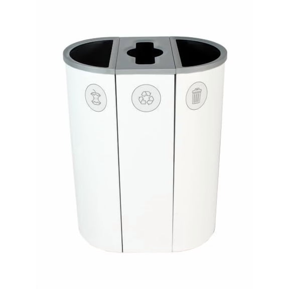 Spectrum 26 Gallon Powder Coated Steel Recylcing Bin and Waste Bin for Commercial Spaces, Offices, Hotels, Apartments (Organic, Recyling, Waste, White)