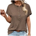 thumbnail image 1 of Dealovy T-Shirts pour Femmes Col Rond Demi-Boutons Tuniques Manches Courtes Couleur Unie Amples Confortables Décontractées, 1 of 7