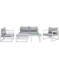 thumbnail image 2 of Modern Urban Contemporary 6 pcs Outdoor Patio Sectional Sofa Set, White Grey Fabric Steel, 2 of 9