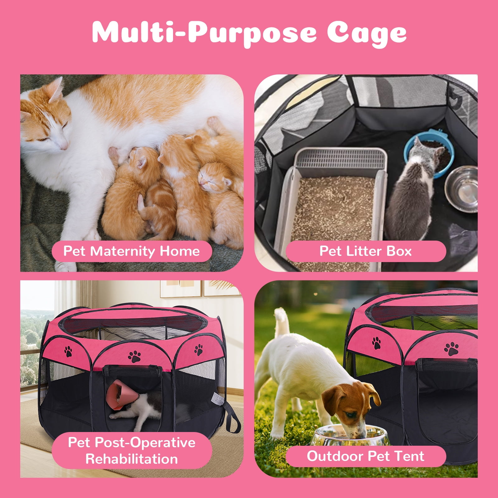 Luxvie Large Pet Playpen Cat Playpen Dog Playpen Indooor Cat Cage Dog Fence, 36" Diameter 23" Height Cat Tent Playpen for Indoor Cats Pen for Cat Puppy Rabbit, Red & Black