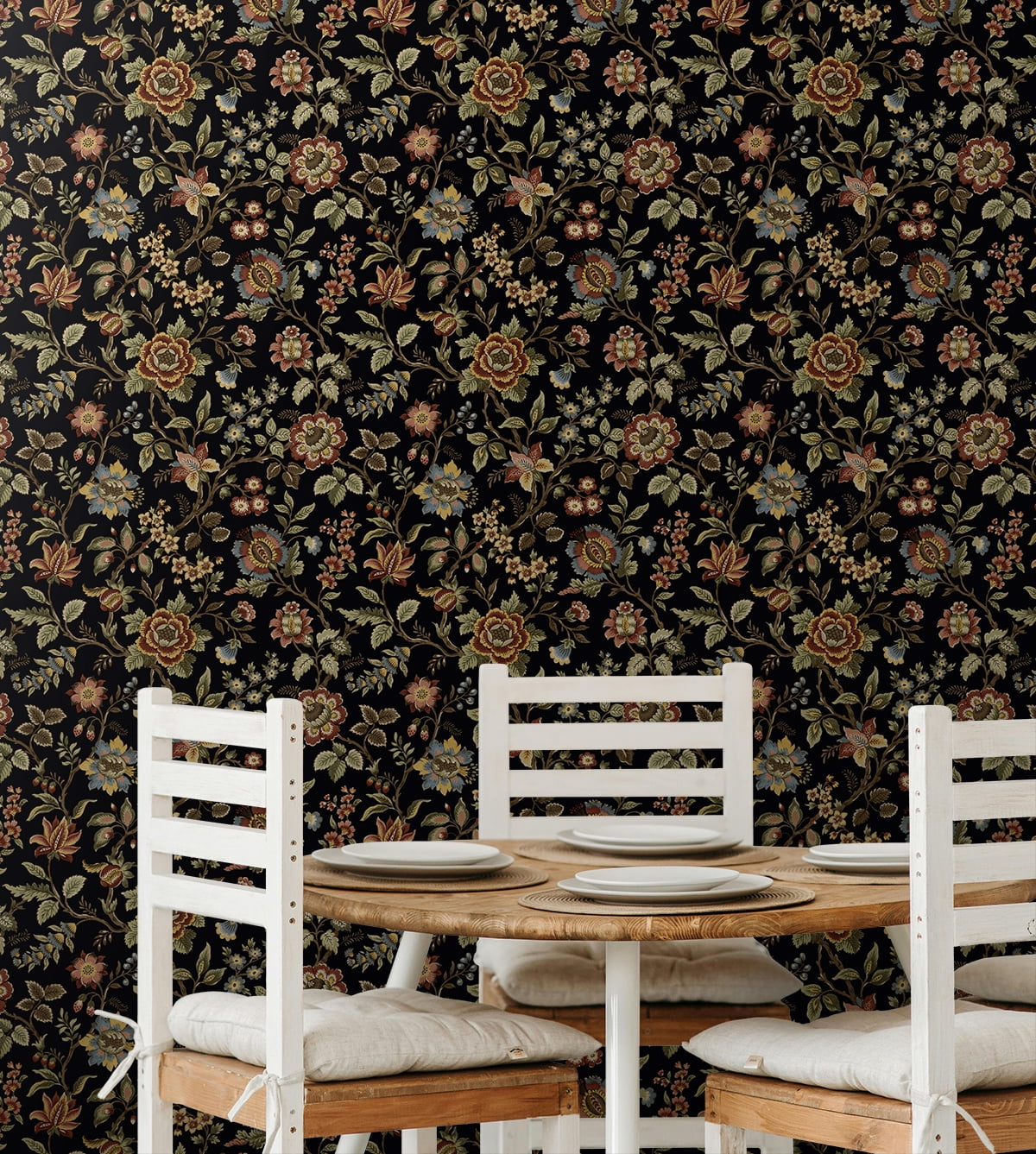 Stacy Garcia Home Ebony Jacobean Floral Trail Peel and Stick Wallpaper - 20.5 in. W x 10 ft. L Roll