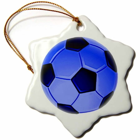 3dRose Soccer Ball in Blue Design Print, Snowflake Ornament, Porcelain,