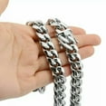 thumbnail image 3 of Mens Heavy Miami Cuban Link Bracelet Chain Silver Stainless Steel 8mm-14mm Gift, 3 of 9
