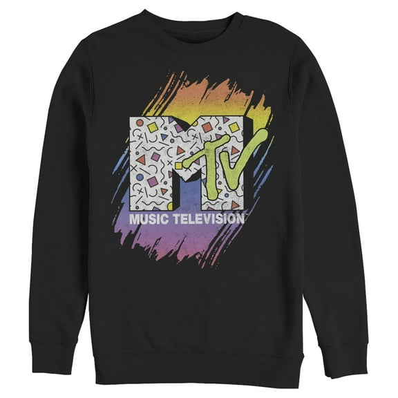 Men's MTV 80s Print Pattern Logo Sweatshirt Black 2X Large