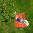 thumbnail image 3 of Outdoor Rug - Folded Design - Recycled Plastic Mat for Patio, Camping, Beach, Balcony, Porch, Deck - Weather, Water, Stain, Lightweight, Fade and UV Resistant - Miami - Orange & White, 3 of 5