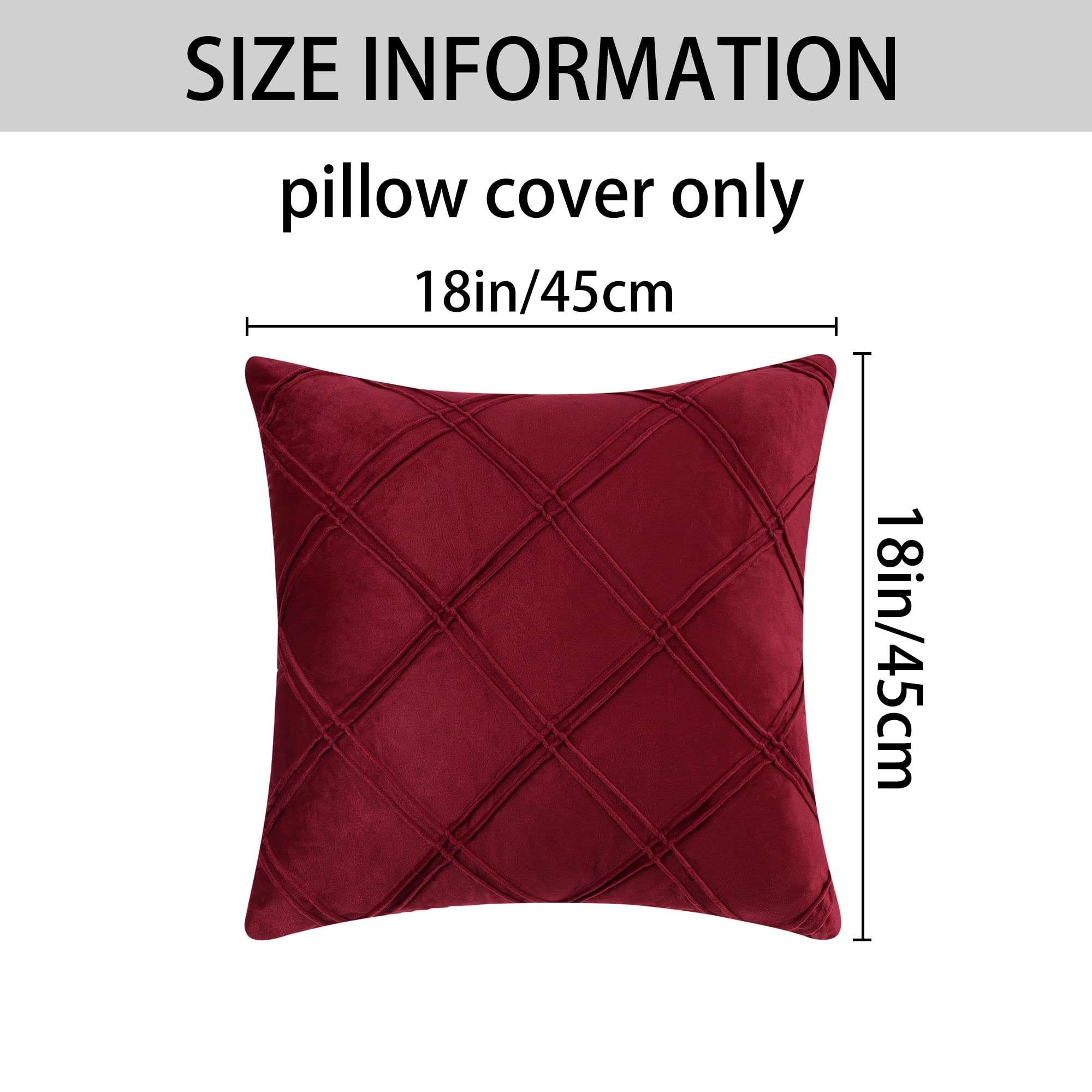 Unique Bargains 2 Diamond Pinch Pleated Solid Decorative Textured Throw Pillow Covers Red 18" x 18"