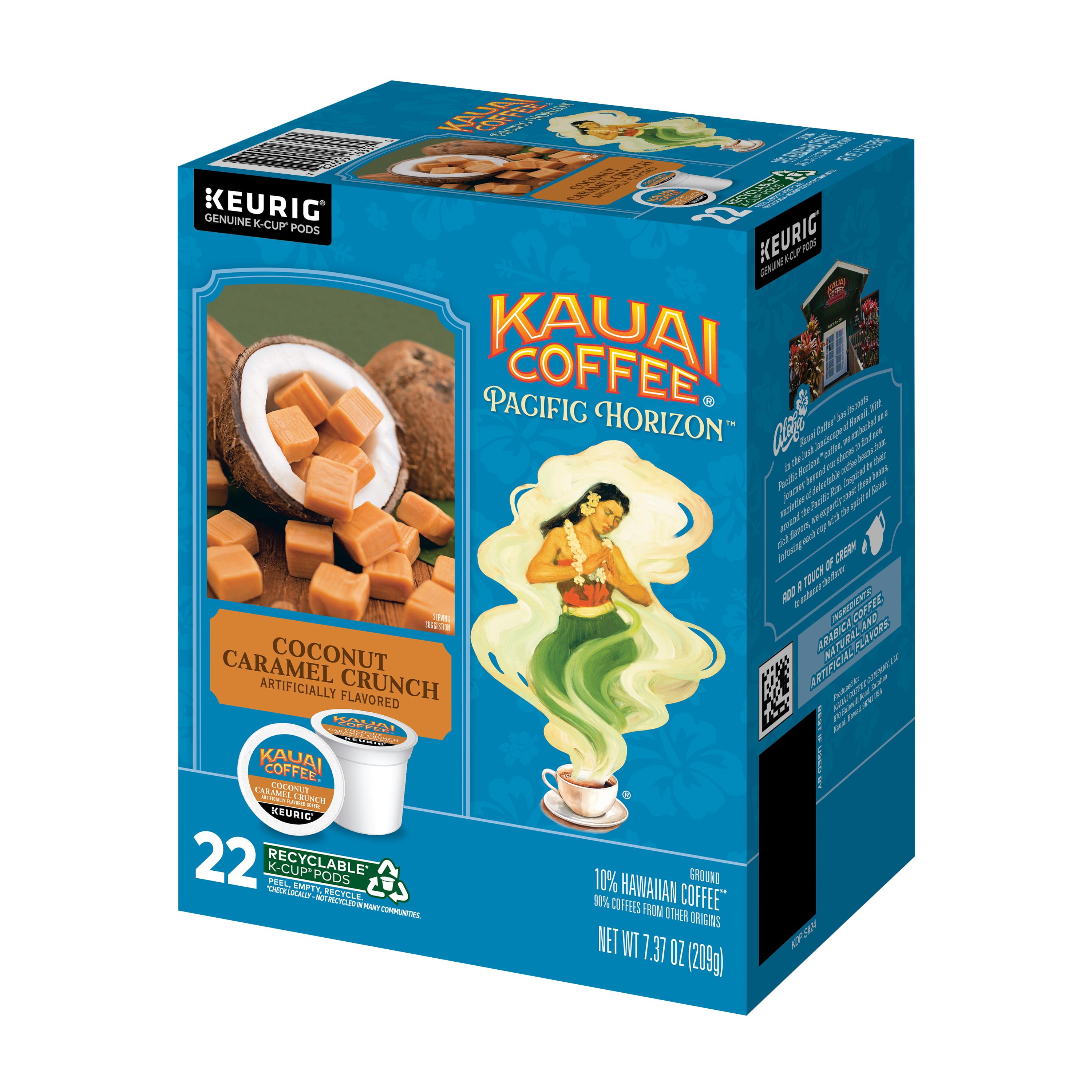 Kauai Coffee Coconut Caramel Crunch, Medium Roast K-Cup® Coffee Pods, 22 Ct