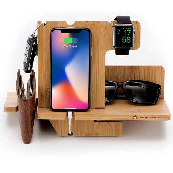 Organizador de madera con diseño Jack Cube para iPhone iWatch