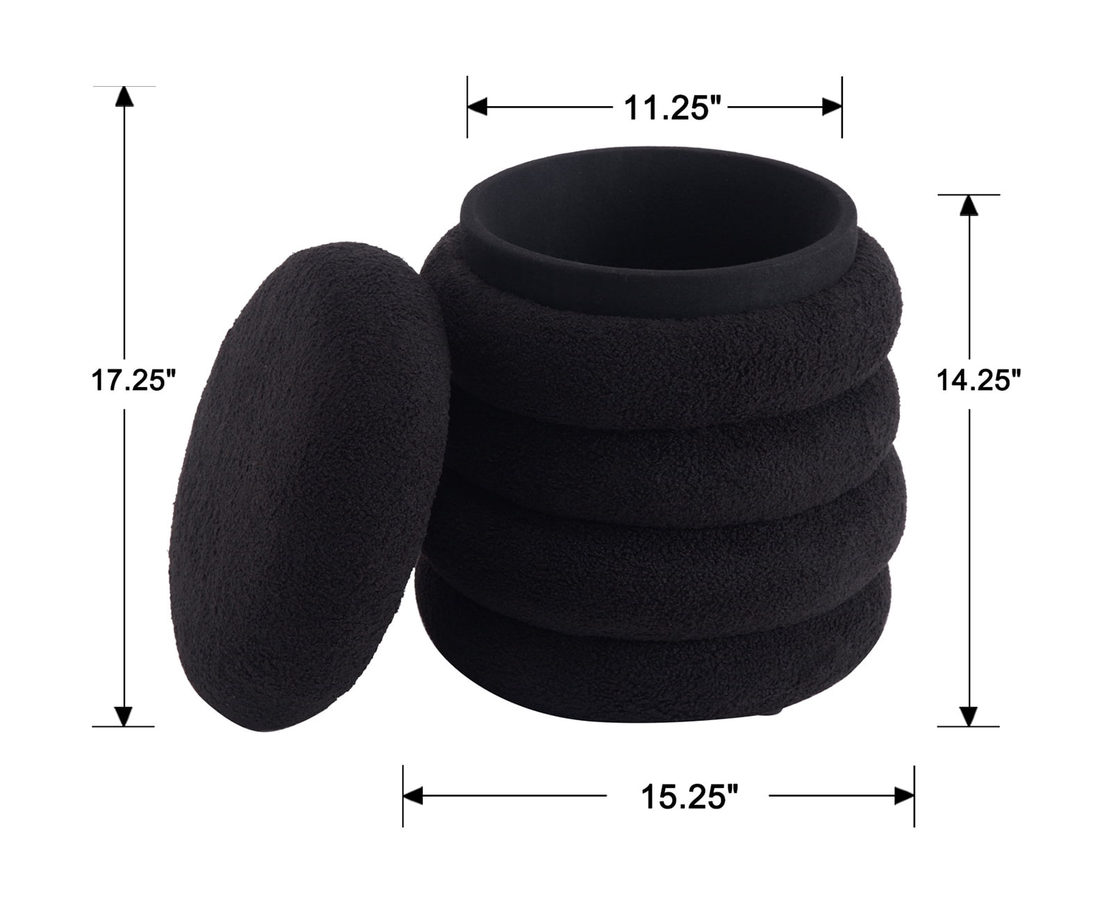 Guyou Round Storage Ottoman, Upholstered Sherpa Footstool, Small Boucle Vanity Stool, Round Side Coffee Table Padded Seat for Living Room Bedroom Aisle Bedside, Black