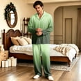 thumbnail image 6 of Couple Matching Pajamas Button Down Gradient Womens Pajama Sets Sleepwear Long Sleeve Warm 2 Piece Set Loungewear Green L, 6 of 7