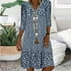 thumbnail image 1 of ICHUANYI Clearance Fashion Women Summer Casual V-Neck Print 3/4 Sleeve Fold Mini Dress(Blue, L) ICHUANYI WER2023080701934, 1 of 6