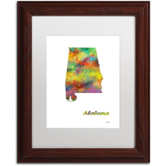 Trademark Fine Art "Alabama State Map-1" Canvas Art by Marlene Watson, White Matte, Wood Frame