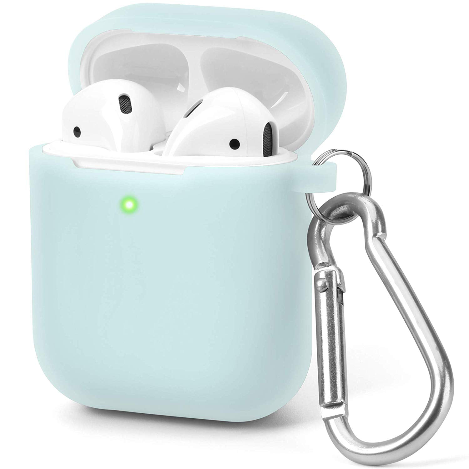 Silicone Skin Cover for Apple AirPods Wireless Charging Case,Front LED Visible Light Grey AirPods Case Cover with Keychain