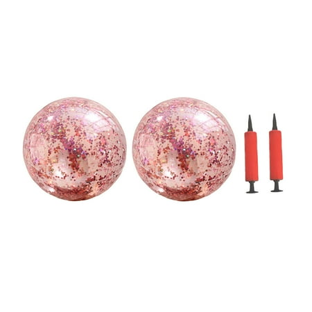 

4 Pcs 40CM/60CM Ball and Pump Set Round Outdoor Indoor Glitter Ball Pool Game Play Toy Golden Sequin Beach Ball (Rose Golden/Random Pump Color)