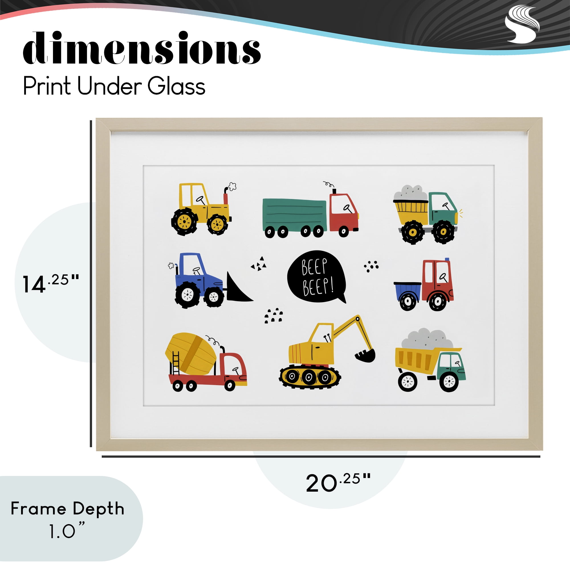 Stupell Industries Beep Construction Vehicles Birch Framed Print Under Glass, design by Creative Studio