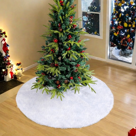 Christmas Tree Skirt 36/48/60 Inches White Christmas Tree Skirt Soft Fluffy Faux Fur Tree Skirt for Merry Christmas Party Supplies