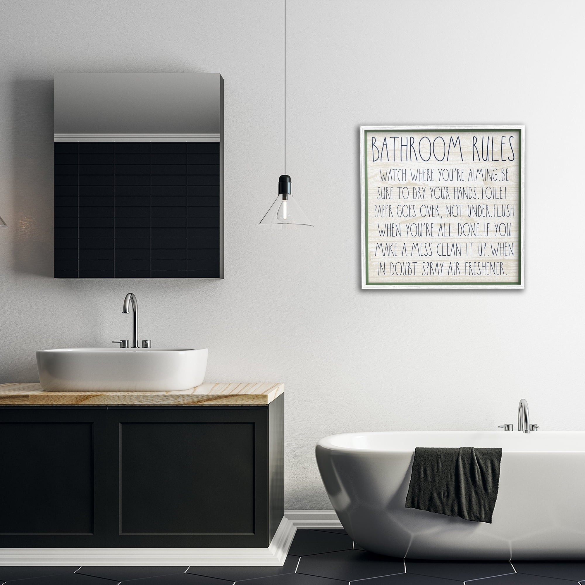 Stupell Industries Rustic Chic Bathroom Typography Painting White Framed Art Print Wall Art, 24 x 24