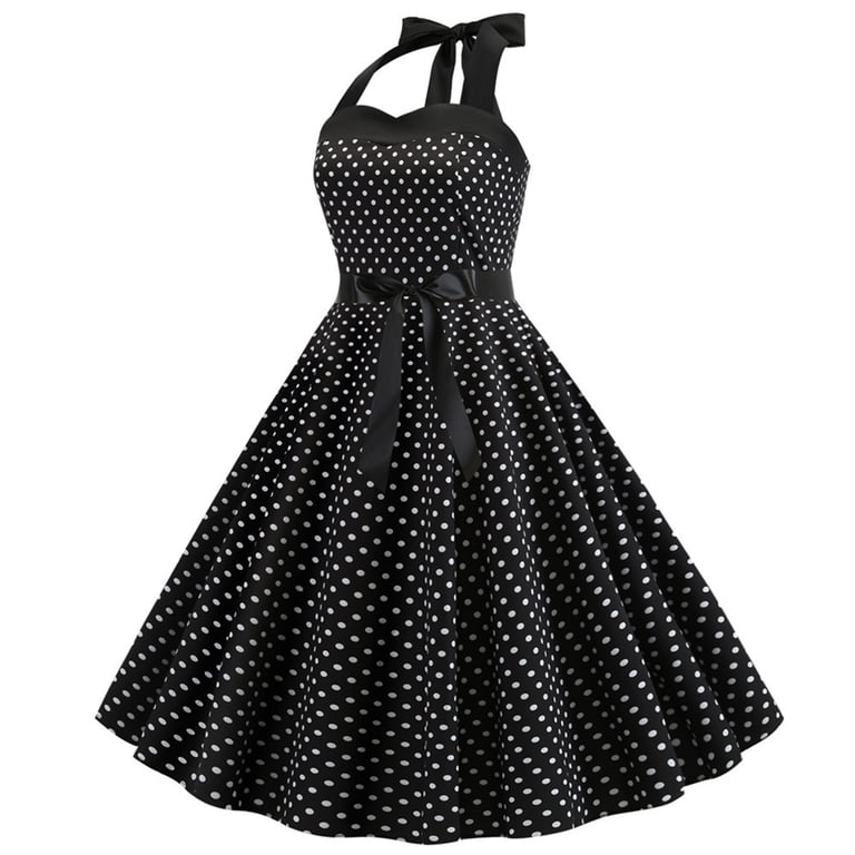 Polka Dots Retro Vintage 1950s Knee Length Dress Rockabilly Halter Polka Dot Women's Homecoming Bachelorette Party Adults' Dress Homecoming Dresses
